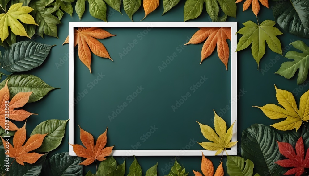 Poster Empty Poster Frame Surrounded by Beautiful Leaf Background Perfect for Nature Inspired Displays and Wall Art Decoration