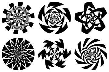 Vector set of black decorative circular elements for design. Label sign templates or tribal tattoo patterns.
