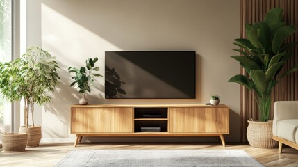 Modern Living Room with TV and Wooden Furniture