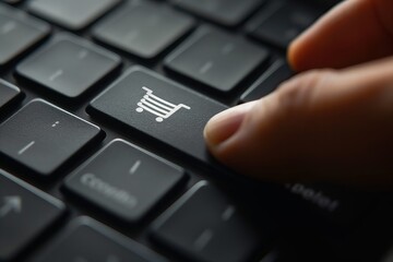 Modern Ecommerce Interaction with Shopping Cart Keyboard Button Digital Commerce Concept