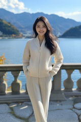 겨울 니트 입은 한국 여성