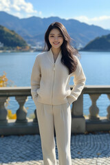 겨울 니트 입은 한국 여성