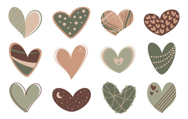 Vector set of isolated boho hearts. Valentine's Day illustration