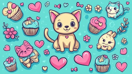 Playful Hand-Drawn Vector Illustration of Cute Animals