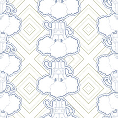 Broccoli Themed Seamless Surface Pattern Design as Coloring Page