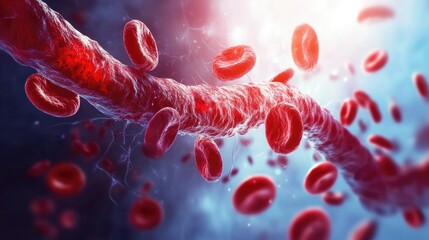 Fototapeta premium Detailed 3D Illustration of a Human Artery and Blood Cells