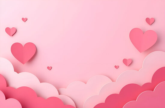Happy Valentine Day Poster Design in Pink Background Theme. Banner for Valentine Day. Place for the text. Romantic background