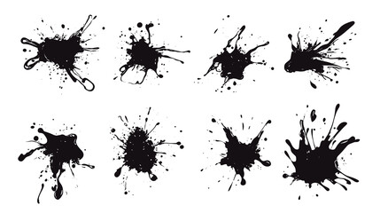 Blotter spots, liquid paint drip drop splash and ink splatter Ink drops and splashes, drip, splash, splats on a transparent png background