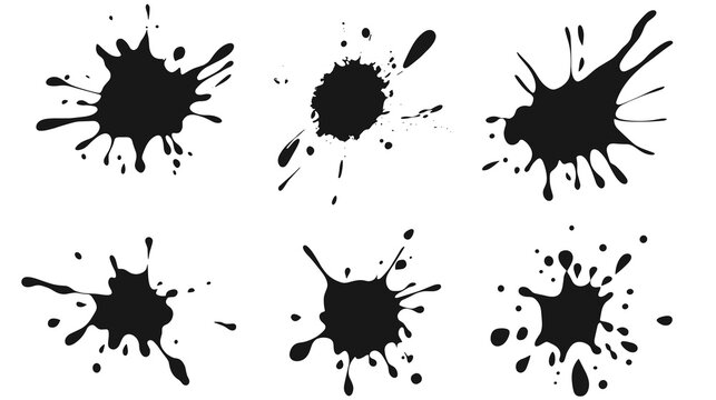 Blotter spots, liquid paint drip drop splash and ink splatter Ink drops and splashes, drip, splash, splats on a transparent png background
