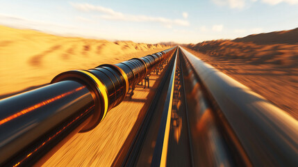 A high-speed hyperloop train zooming through a desert landscape