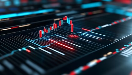 Close-Up of a Candlestick Chart on a Computer Screen Depicting the Stock Market