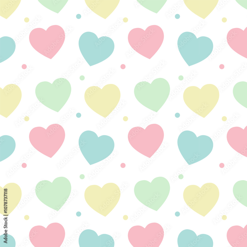 Wall mural seamless pattern with colorful pastel hearts.heart repeat pattern isolated on white background.vecto