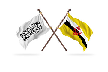 Islamic Emirate of Afghanistan Versus Brunei Versus Two countries Flags background