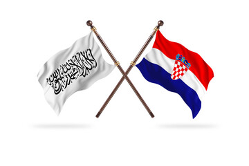 Islamic Emirate of Afghanistan Versus Croatia Versus Two countries Flags background