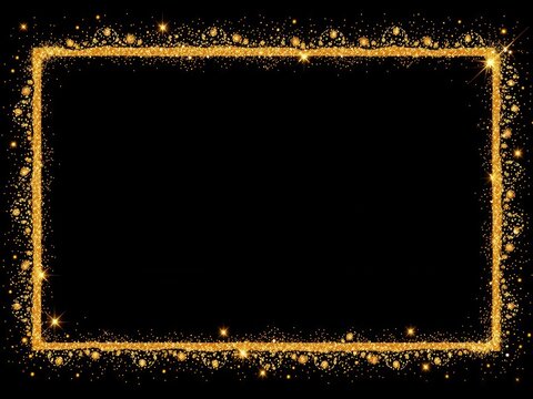 Luxurious gold glitter frame with a sophisticated border design, perfect for adding a touch of glamour to your designs or photos, fancy, elegant, sparkly