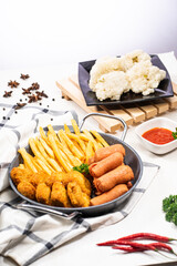Serving of variety finger food snack