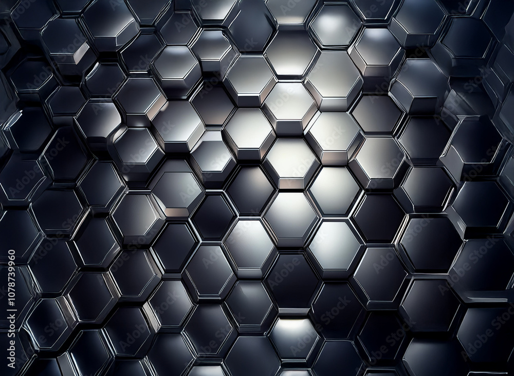 Aufkleber A metallic background composed of a hexagonal grid pattern, with varying heights and depths of the individual shapes. The grid forms a rippling, wave-like pattern, created by the uneven surface.