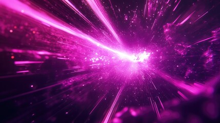 Fototapeta premium A burst of glowing neon pink light energy with purple rays shooting through space. An abstract, futuristic design.