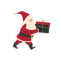 Santa Claus is carrying a gift in his hands. A festive character.Merry Christmas and Happy New Year.Vector illustration.