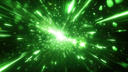 Fototapeta premium A burst of vibrant green neon light energy rays spreading across space, creating an abstract, futuristic background full of dynamic motion.