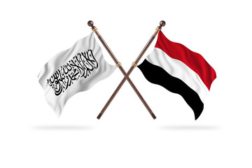 Islamic Emirate of Afghanistan Versus Yemen Versus Two countries Flags background