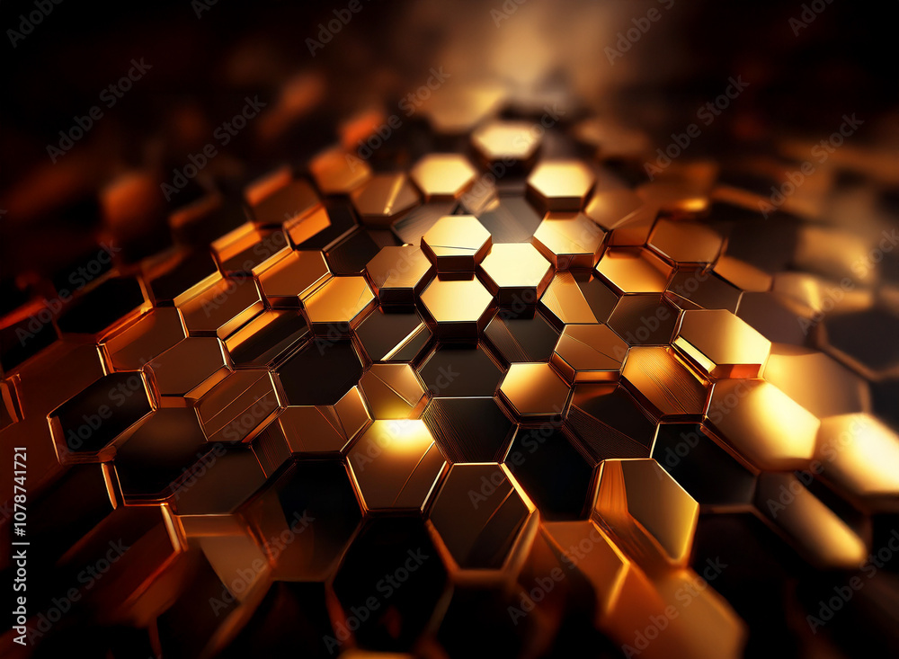 Aufkleber A metallic, hexagonal pattern, reminiscent of a honeycomb, gleams in the light, creating a visually compelling abstract image.