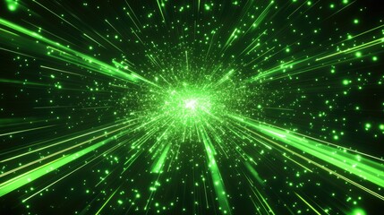 Abstract background with neon green rays of light shooting through space, evoking a sense of energy, speed, and futuristic power.