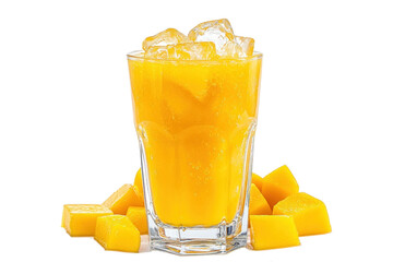 mango juice with ice in a glass