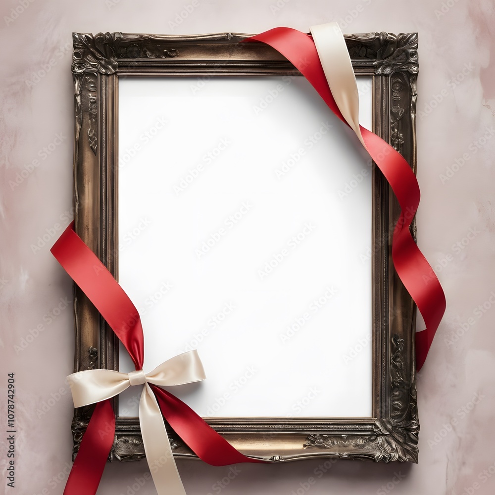 Poster an empty poster frame with a beautiful ribbon background ideal for promotions and artwork display
