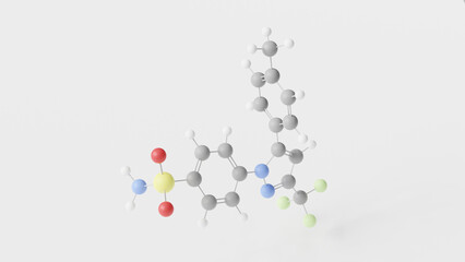 celecoxib molecule 3d, molecular structure, ball and stick model, structural chemical formula celebrex