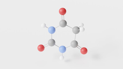 barbituric acid molecule 3d, molecular structure, ball and stick model, structural chemical formula barbiturates