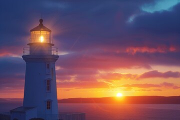 Sunrise Behind Lighthouse with Vibrant Colors