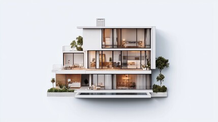 Showcasing a modern luxury house with water-conserving landscape management concepts