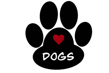 Dog paw print with the word dogs written inside