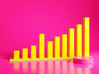 Vibrant 3D render of colorful bar graph on pink backdrop, finance, pink background