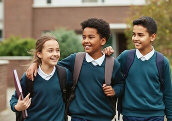 School Kids Walking and Laughing Together