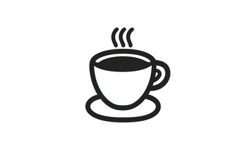 PNG cut out isolated background. A simple, black-and-white icon of a coffee cup with steam rising from it, symbolizing a hot beverage. 