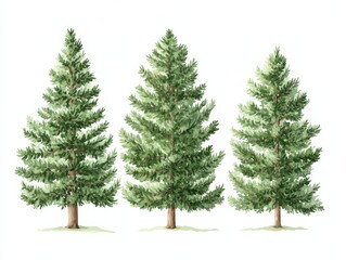 Obraz premium Three trees are shown in a row, with the middle tree being the tallest