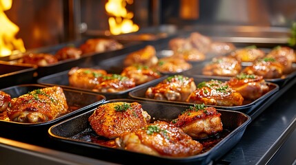 Naklejka premium Roasted Chicken Legs in a Pan.