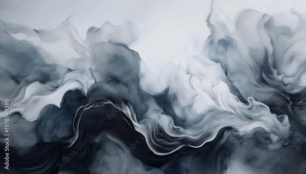 Aufkleber ethereal flowing smoke texture in abstract black and white gradient. ideal for calm and minimalist w