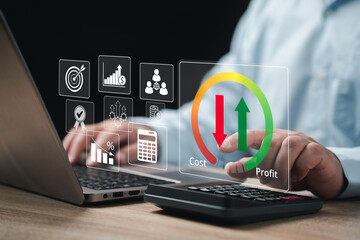 Cost and profit management, Cost reduction profit up, Businessman balance and business plan Company...