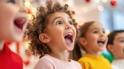 Children excitedly looking at Christmas sale items