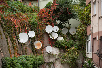 Satellite Dish on the Wall White Satellite Broadcast Photo Background