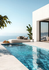 Fototapeta premium Modern Poolside Lounge with Ocean View