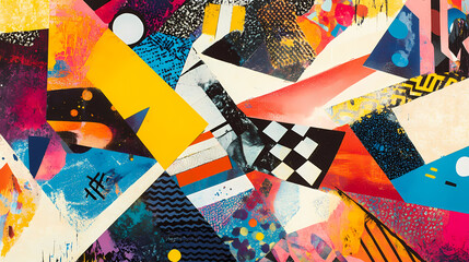 A colorful collage showcasing a kaleidoscope of patterns and textures, creating a visually stimulating and abstract design. Kaleidoscope. Illustration