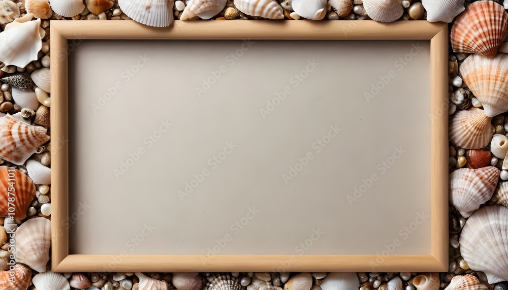 Poster empty poster frame against a beautiful seashell background perfect for displaying your artwork or pr