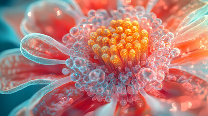 A detailed view of a bright and colorful flower in close-up holographic kaleidoscope wallpaper. Kaleidoscope. Illustration