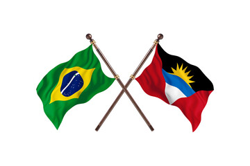 Naklejka premium Brazil Versus Antigua and Barbuda Two countries Flags background