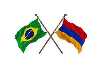 Naklejka premium Brazil Versus Armenia Two countries Flags background