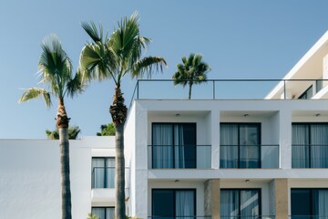 Modern Hotel with Palm Trees and Contemporary Design